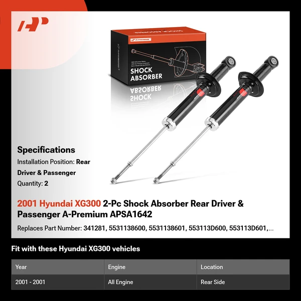 2001 Hyundai XG300 2-Pc Shock Absorber Rear Driver & Passenger A-Premium APSA1642