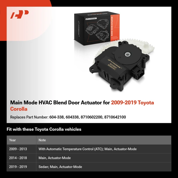 Main Mode HVAC Blend Door Actuator for 2009-2019 Toyota Corolla