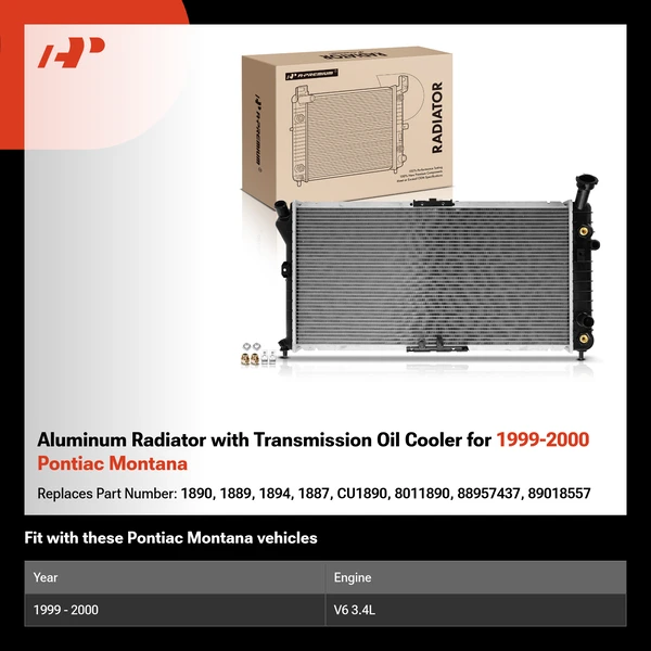 Aluminum Radiator with Transmission Oil Cooler for 1999-2000 Pontiac Montana