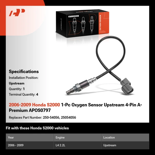 2006-2009 Honda S2000 1-Pc Oxygen Sensor Upstream 4-Pin A-Premium APOS0797
