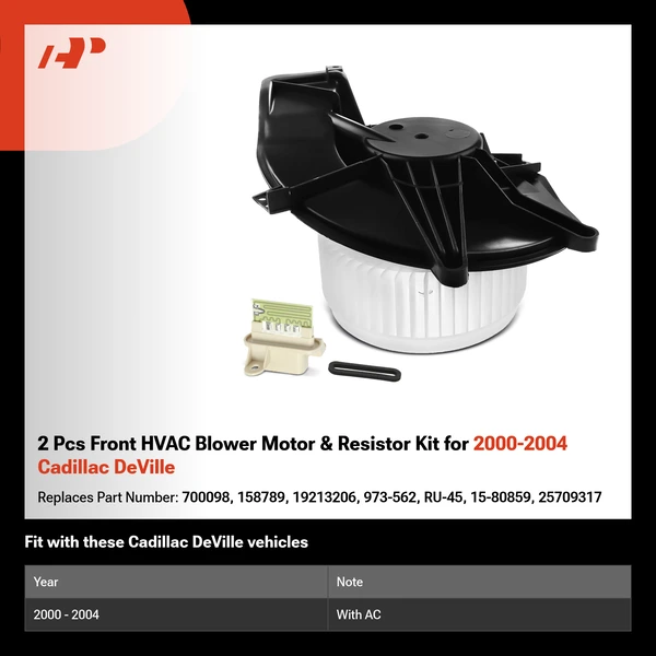 2 Pcs Front HVAC Blower Motor & Resistor Kit for 2000-2004 Cadillac DeVille