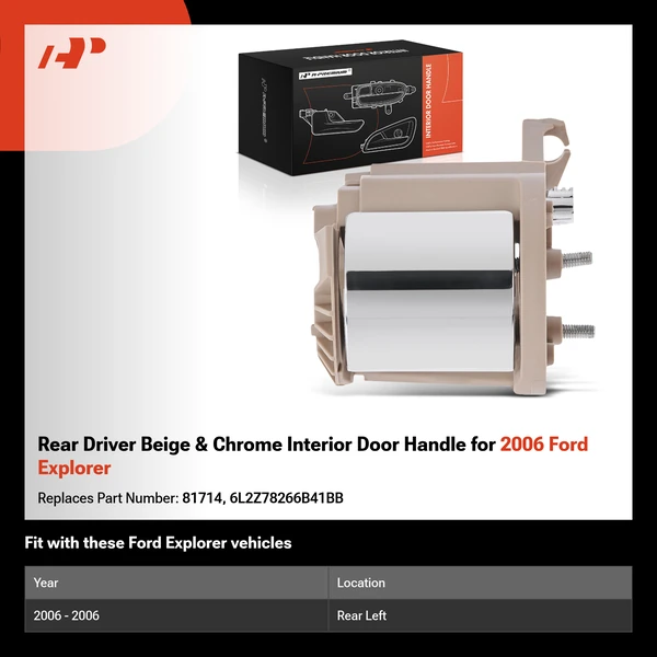 Rear Driver Beige & Chrome Interior Door Handle for 2006 Ford Explorer