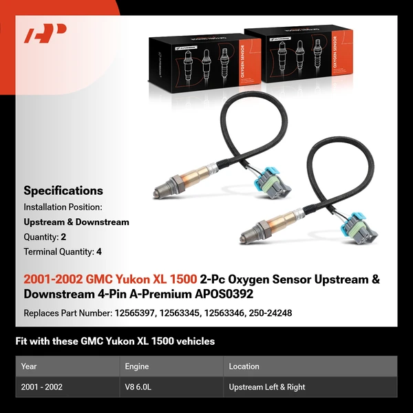 2001-2002 GMC Yukon XL 1500 2-Pc Oxygen Sensor Upstream & Downstream 4-Pin A-Premium APOS0392