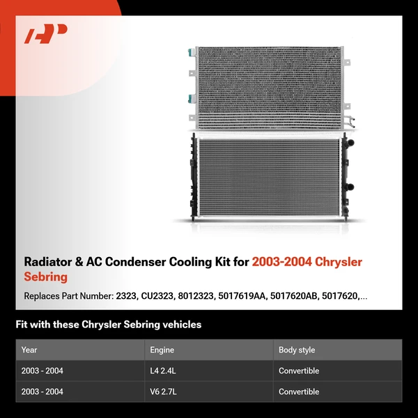 Radiator & AC Condenser Cooling Kit for 2003-2004 Chrysler Sebring