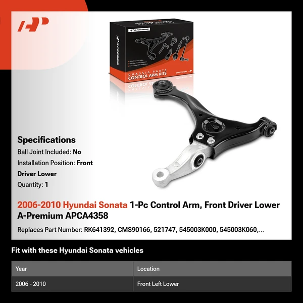 2006-2010 Hyundai Sonata 1-Pc Control Arm, Front Driver Lower A-Premium APCA4358