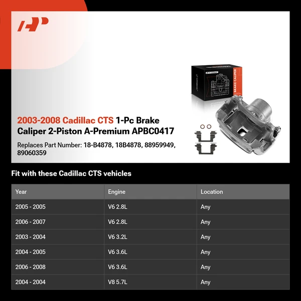 2003-2008 Cadillac CTS 1-Pc Brake Caliper 2-Piston A-Premium APBC0417
