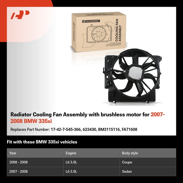 Radiator Cooling Fan Assembly with brushless motor for 2007-2008 BMW 335xi