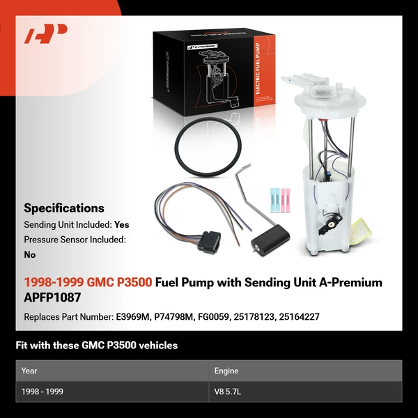 1998-1999 GMC P3500 Fuel Pump with Sending Unit A-Premium APFP1087