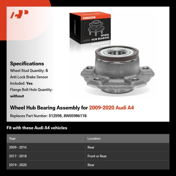Wheel Hub Bearing Assembly for 2009-2020 Audi A4