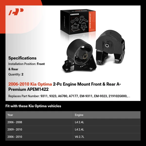 2006-2010 Kia Optima 2-Pc Engine Mount Front & Rear A-Premium APEM1422