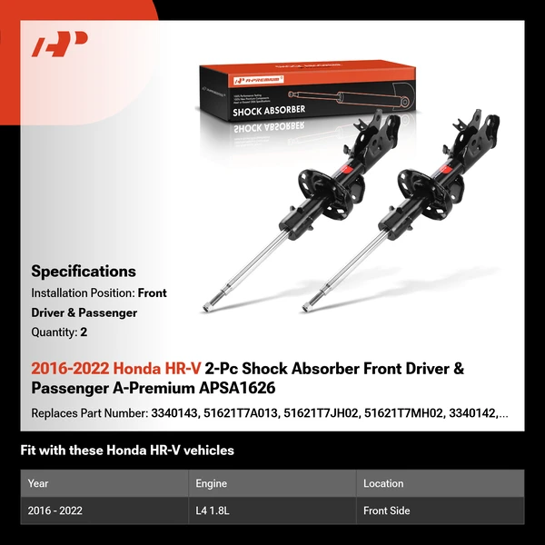 2016-2022 Honda HR-V 2-Pc Shock Absorber Front Driver & Passenger A-Premium APSA1626