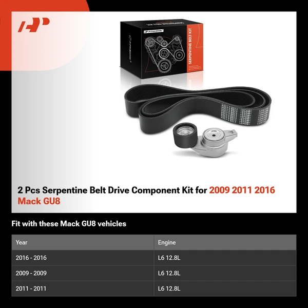 2 Pcs Serpentine Belt Drive Component Kit for 2009 2011 2016 Mack GU8