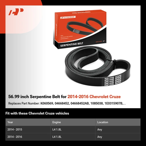 56.99 inch Serpentine Belt for 2014-2016 Chevrolet Cruze