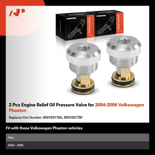 2 Pcs Engine Relief Oil Pressure Valve for 2004-2006 Volkswagen Phaeton
