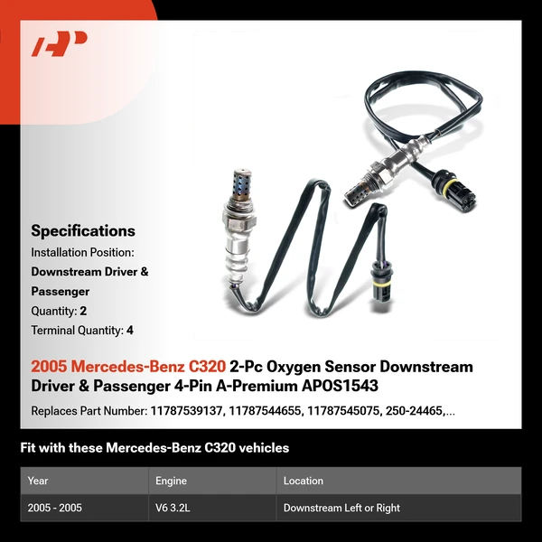 2005 Mercedes-Benz C320 2-Pc Oxygen Sensor Downstream Driver & Passenger 4-Pin A-Premium APOS1543