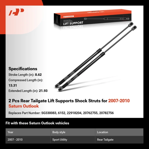 2 Pcs Rear Tailgate Lift Supports Shock Struts for 2007-2010 Saturn Outlook