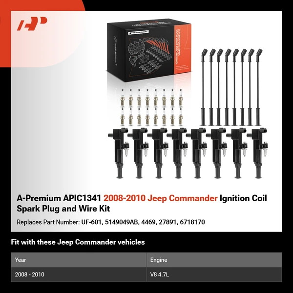 A-Premium APIC1341 2008-2010 Jeep Commander Ignition Coil Spark Plug and Wire Kit