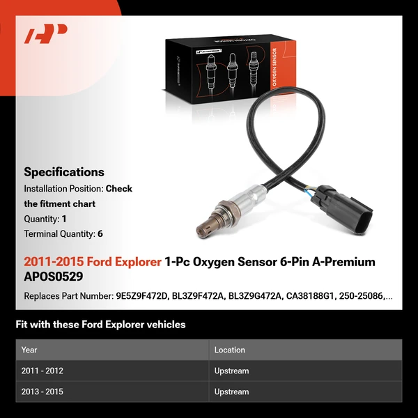 2011-2015 Ford Explorer 1-Pc Oxygen Sensor 6-Pin A-Premium APOS0529