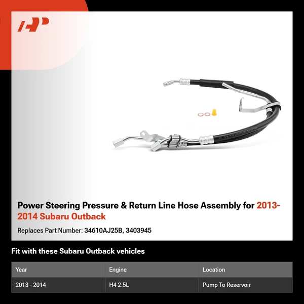 Power Steering Pressure & Return Line Hose Assembly for 2013-2014 Subaru Outback