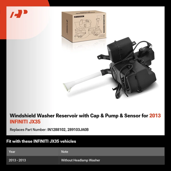 Windshield Washer Reservoir with Cap & Pump & Sensor for 2013 INFINITI JX35