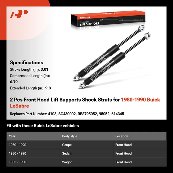 2 Pcs Front Hood Lift Supports Shock Struts for 1980-1990 Buick LeSabre