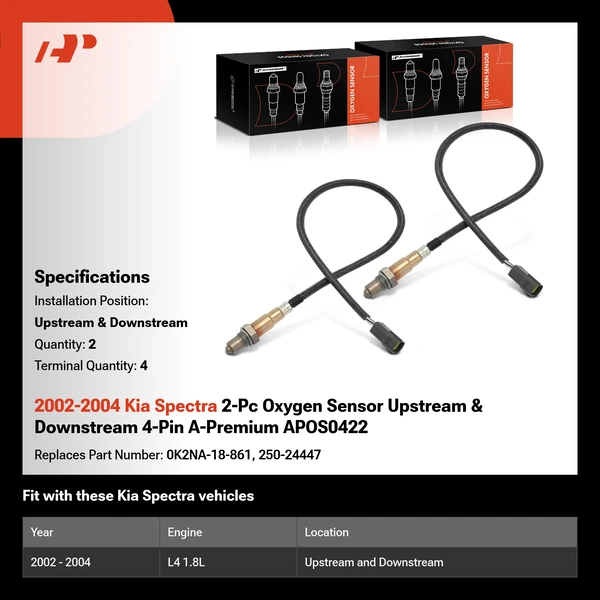 2002-2004 Kia Spectra 2-Pc Oxygen Sensor Upstream & Downstream 4-Pin A-Premium APOS0422