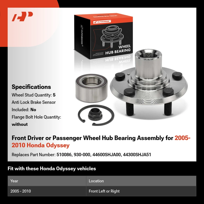 Front Driver or Passenger Wheel Hub Bearing Assembly for 2005-2010 Honda Odyssey