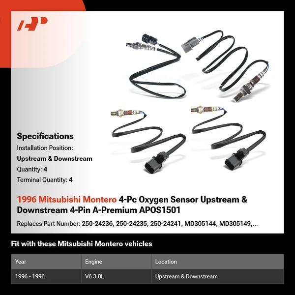 1996 Mitsubishi Montero 4-Pc Oxygen Sensor Upstream & Downstream 4-Pin A-Premium APOS1501