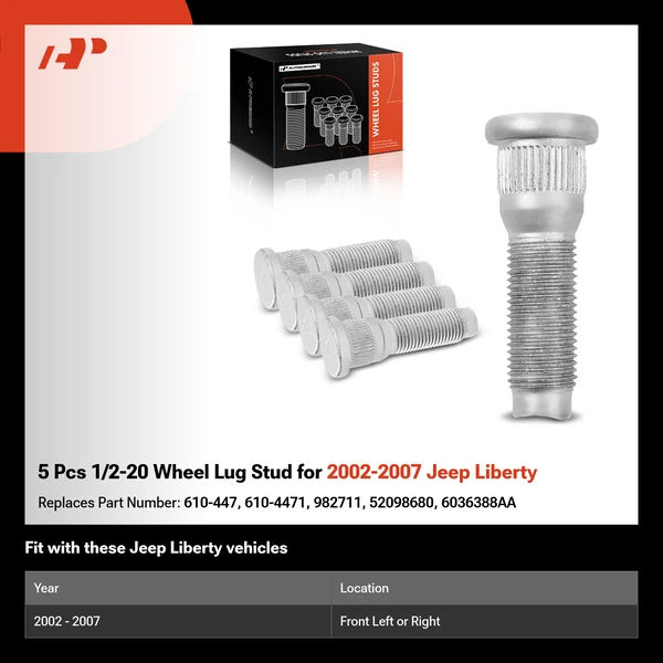 5 Pcs 1/2-20 Wheel Lug Stud for 2002-2007 Jeep Liberty