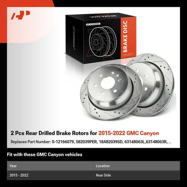 2 Pcs Rear Drilled Brake Rotors for 2015-2022 GMC Canyon
