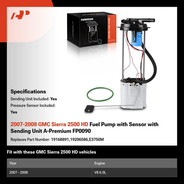 2007-2008 GMC Sierra 2500 HD Fuel Pump with Sensor with Sending Unit A-Premium FP0090