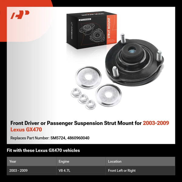 Front Driver or Passenger Suspension Strut Mount for 2003-2009 Lexus GX470