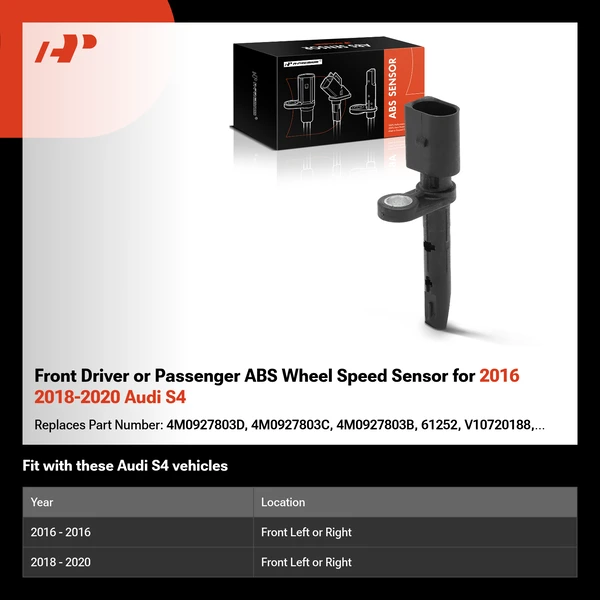 Front Driver or Passenger ABS Wheel Speed Sensor for 2016 2018-2020 Audi S4
