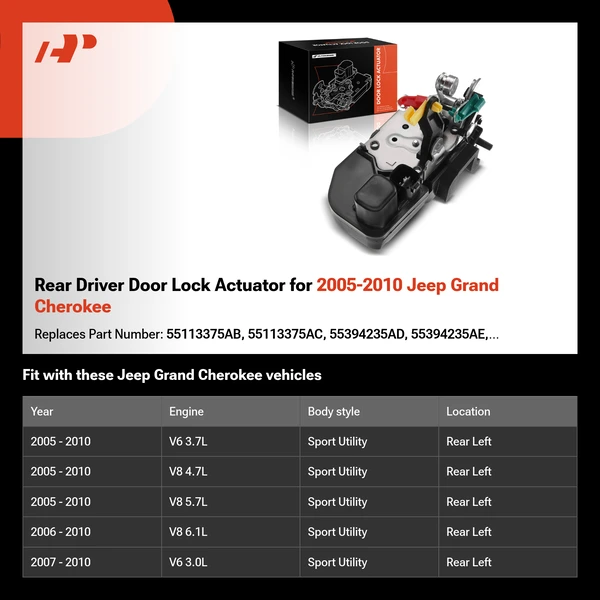 Rear Driver Door Lock Actuator for 2005-2010 Jeep Grand Cherokee
