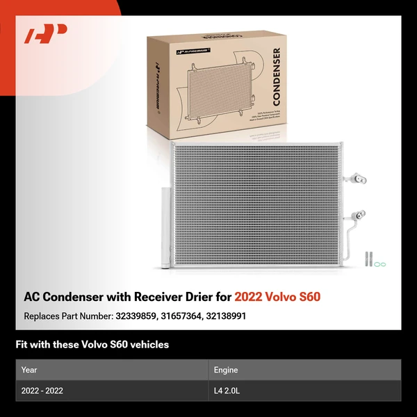 AC Condenser with Receiver Drier for 2022 Volvo S60