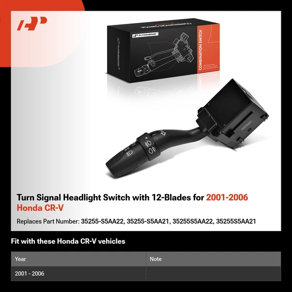 Turn Signal Headlight Switch with 12-Blades for 2001-2006 Honda CR-V