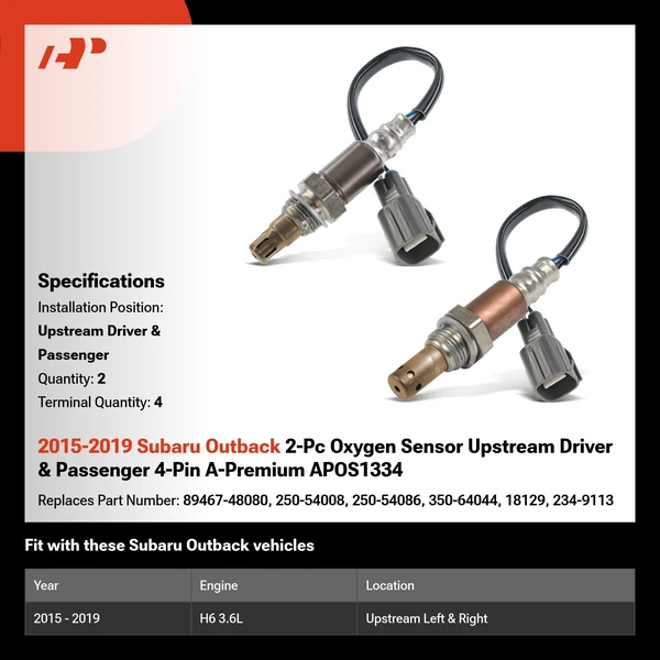 2015-2019 Subaru Outback 2-Pc Oxygen Sensor Upstream Driver & Passenger 4-Pin A-Premium APOS1334