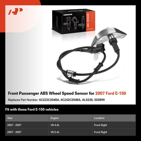 Front Passenger ABS Wheel Speed Sensor for 2007 Ford E-150