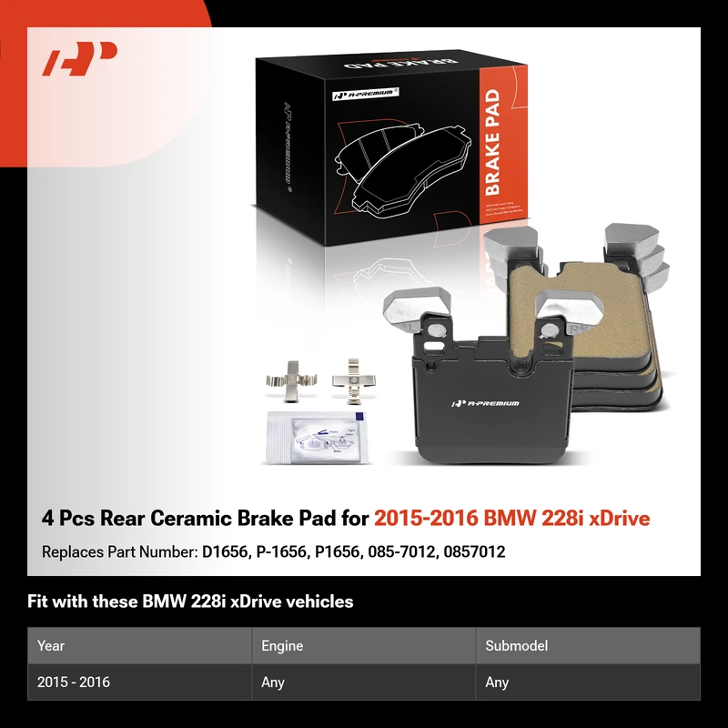 4 Pcs Rear Ceramic Brake Pad for 2015-2016 BMW 228i xDrive