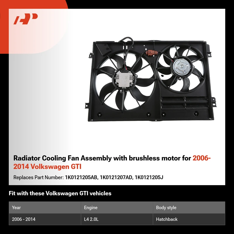 Radiator Cooling Fan Assembly with brushless motor for 2006-2014 Volkswagen GTI