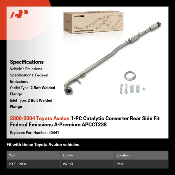 2000-2004 Toyota Avalon 1-PC Catalytic Converter Rear Side Fit Federal Emissions A-Premium APCCT238