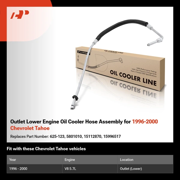 Outlet Lower Engine Oil Cooler Hose Assembly for 1996-2000 Chevrolet Tahoe