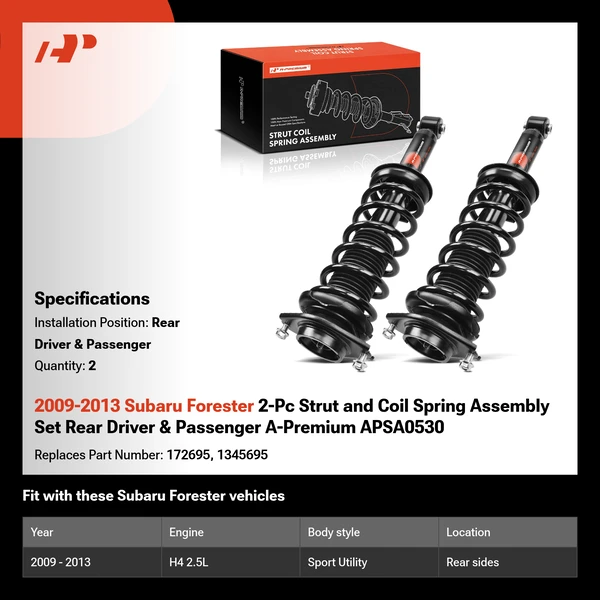 2009-2013 Subaru Forester 2-Pc Strut and Coil Spring Assembly Set Rear Driver & Passenger A-Premium APSA0530