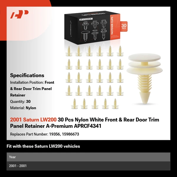 2001 Saturn LW200 30 Pcs Nylon White Front & Rear Door Trim Panel Retainer A-Premium APRCF4341