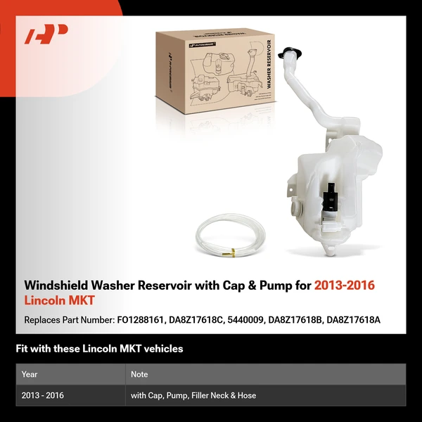 Windshield Washer Reservoir with Cap & Pump for 2013-2016 Lincoln MKT