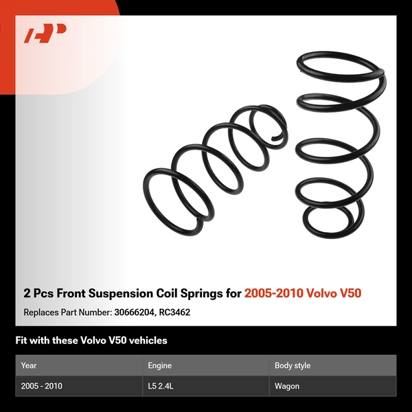 2 Pcs Front Suspension Coil Springs for 2005-2010 Volvo V50