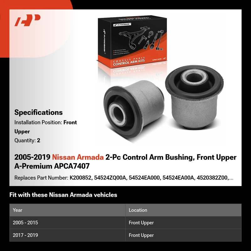 2005-2019 Nissan Armada 2-Pc Control Arm Bushing, Front Upper A-Premium APCA7407