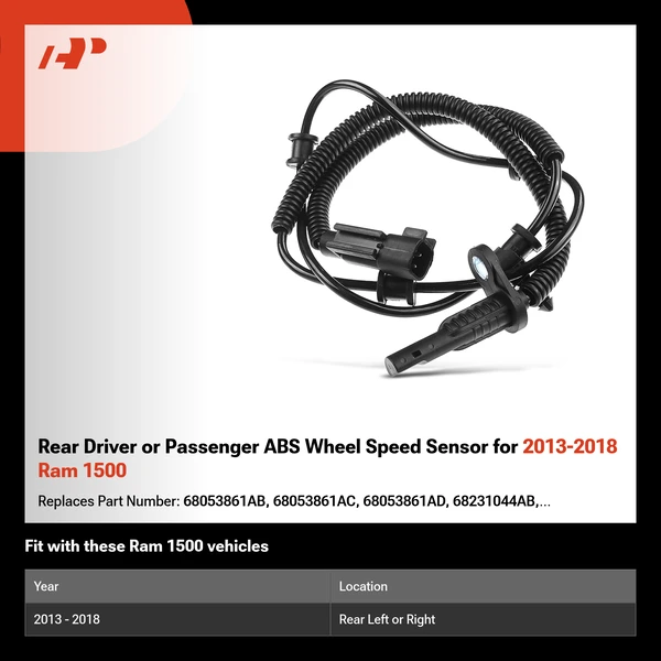 Rear Driver or Passenger ABS Wheel Speed Sensor for 2013-2018 Ram 1500