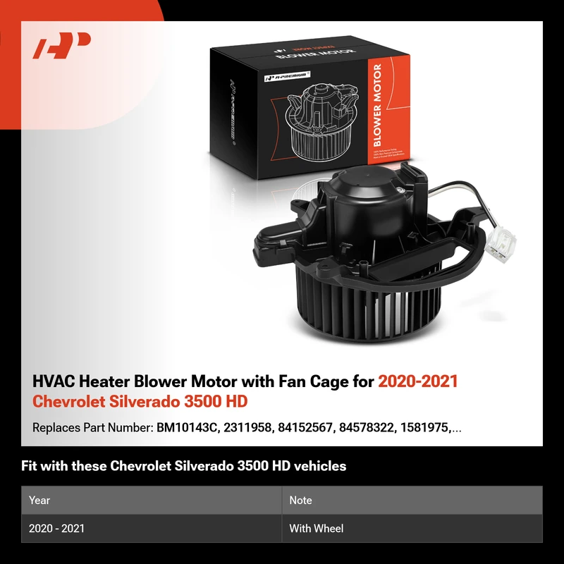 HVAC Heater Blower Motor with Fan Cage for 2020-2021 Chevrolet Silverado 3500 HD