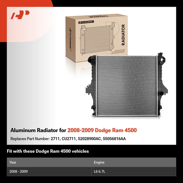 Aluminum Radiator for 2008-2009 Dodge Ram 4500